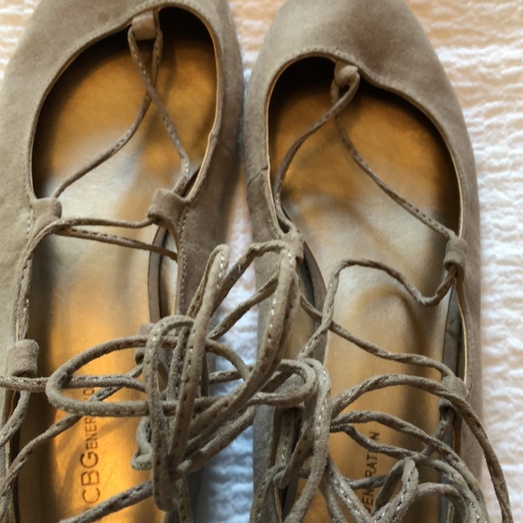 BCBG Generation Tan Faux Suede Tie-up Flat Shoes with Pointed Toe - Picture 11 of 16